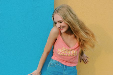 Anna Schultz-Girl Laughing Good Morning Sunshine Yellow And Blue Wall