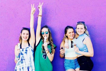 Amelia Kramer-Happy Friends Hrowing The Peace Sign And Eating Ice Cream