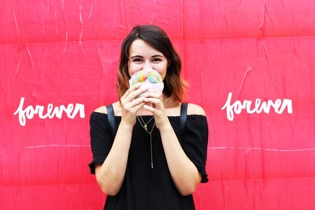 Girl With Rainbow Bagel 2
