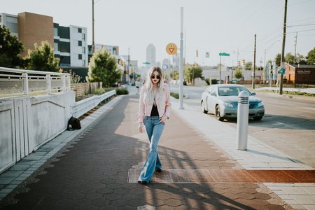 Pink Jacket Sidewalk
