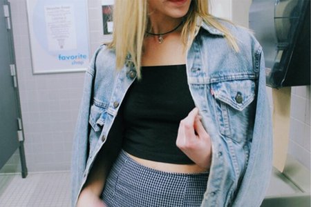 Anna Schultz-Girl In Bathroom In Denim Jacket And Choker
