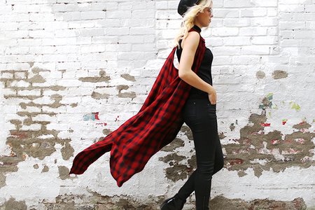 The Lalaplaid Duster Brick Wall Girl Walking