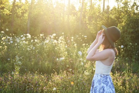 Girl In Porcelain Print Skirt In Feild 2