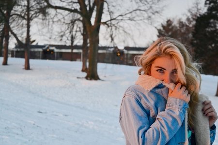 Girl In Snow With Jean Jacket