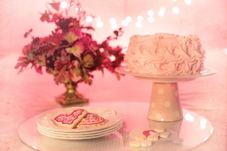 pink cake and cookies