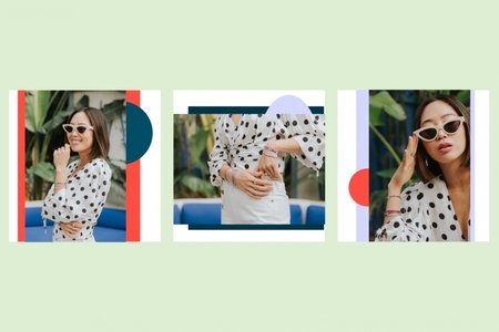 A collage of Aimee Song showing off her jewelry line
