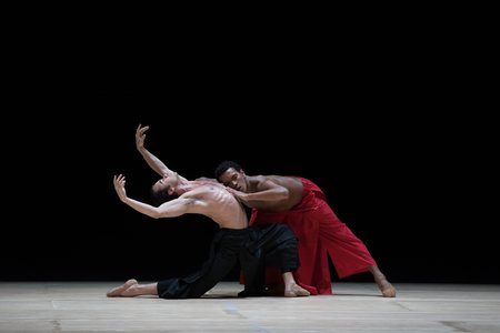 Paulo Arrais and Irlan Silva in Wayne McGregor's Obsidian Tear; photo by Rosalie O'Connor, courtesy of Boston Ballet