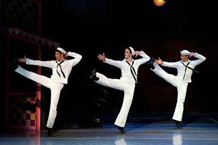 James Whiteside, Paul Craig, and Isaac Akiba in Jerome Robbins' Fancy Free; photo by Gene Schiavone, courtesy of Boston Ballet