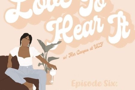 Love To Hear It podcast graphic of girl on couch