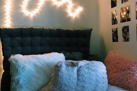 Dorm room bed with lights