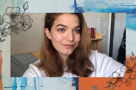 selfie of woman with artsy background and flowers