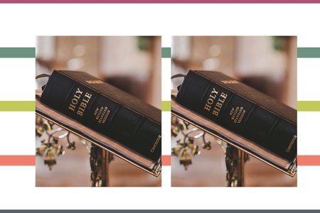 hero image for bible verses that support equal rights, picture of bible with stripe background