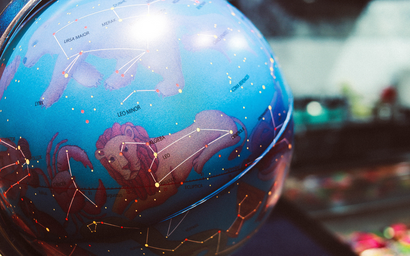 Globe with astrology signs and constellations on it
