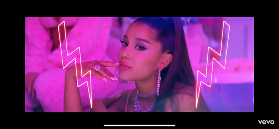 screenshot from Ariana Grande\'s 7 Rings music video released under Republic Records