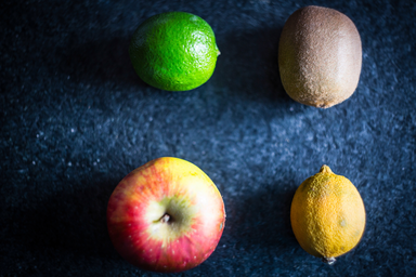 clock-wise: lime, kiwi, lemon, apple
