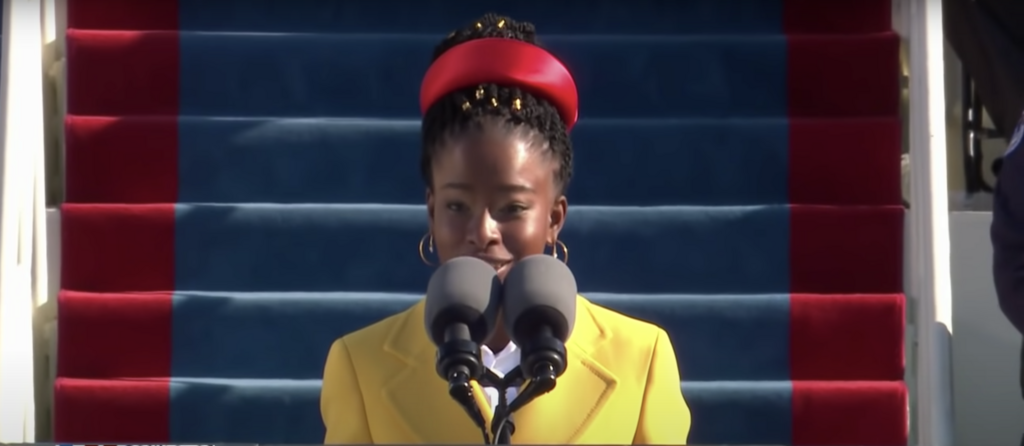 youth poet laureate amanda gorman reading at Joe Biden\'s presidential inauguration