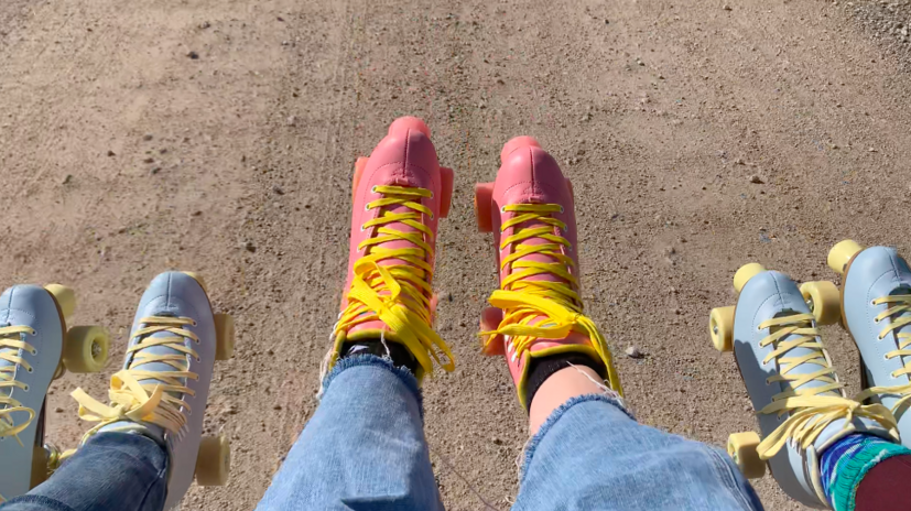 Three pairs of roller skates