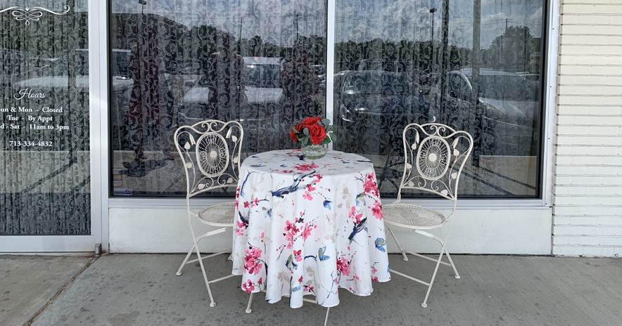 A table for two outside of a teahouse in Houston, Texas