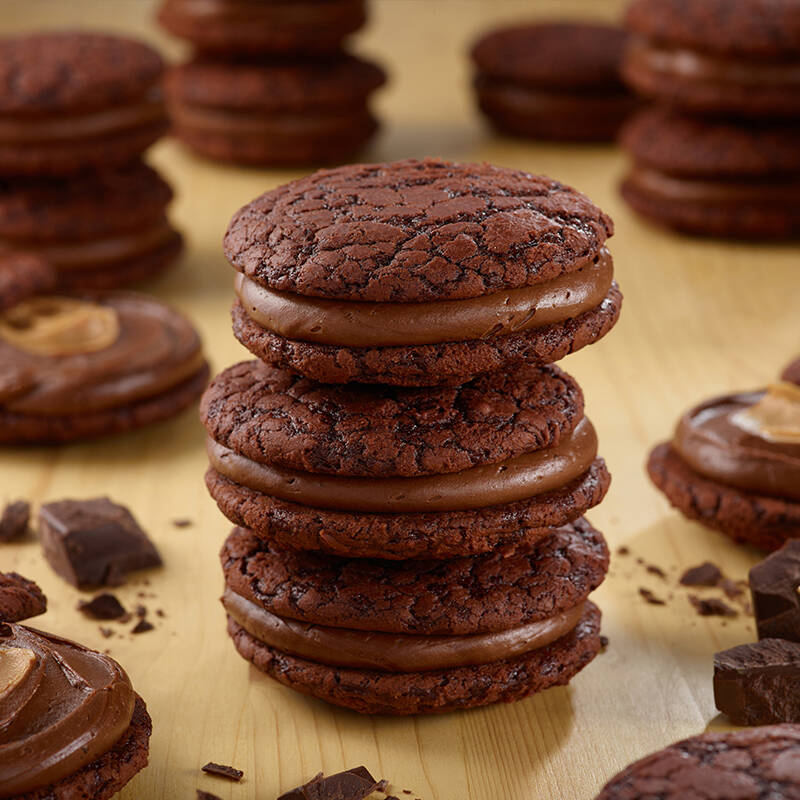 Brownie Sandwich Cookies with Peanut Butter & Chocolate