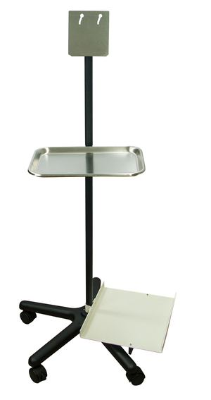 Complete Mobile Stand, includes bottom tray, top tray, clamp, and 12” height extension, 47” high