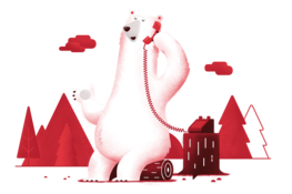 Cartoon polar bear speaking on the phone