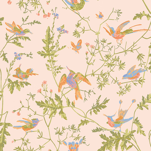 Hummingbirds Cotton Print - Orange