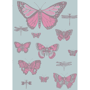 Butterflies & Dragonflies - Pink On Blue