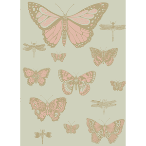 Butterflies & Dragonflies - Pink On Oliv