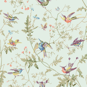 Hummingbirds Cotton Print - Duck Egg