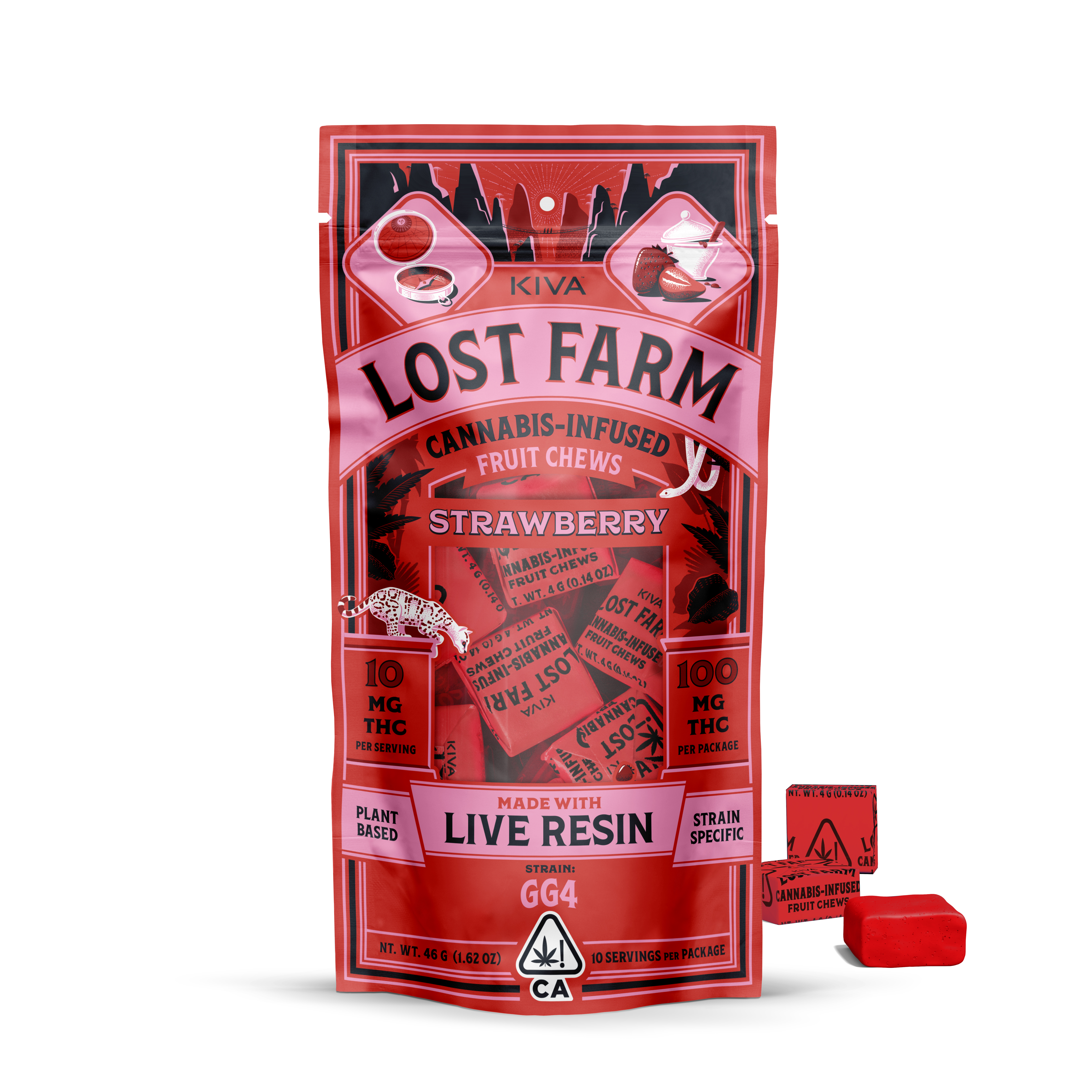 A photograph of Lost Farm Chews Strawberry GG4
