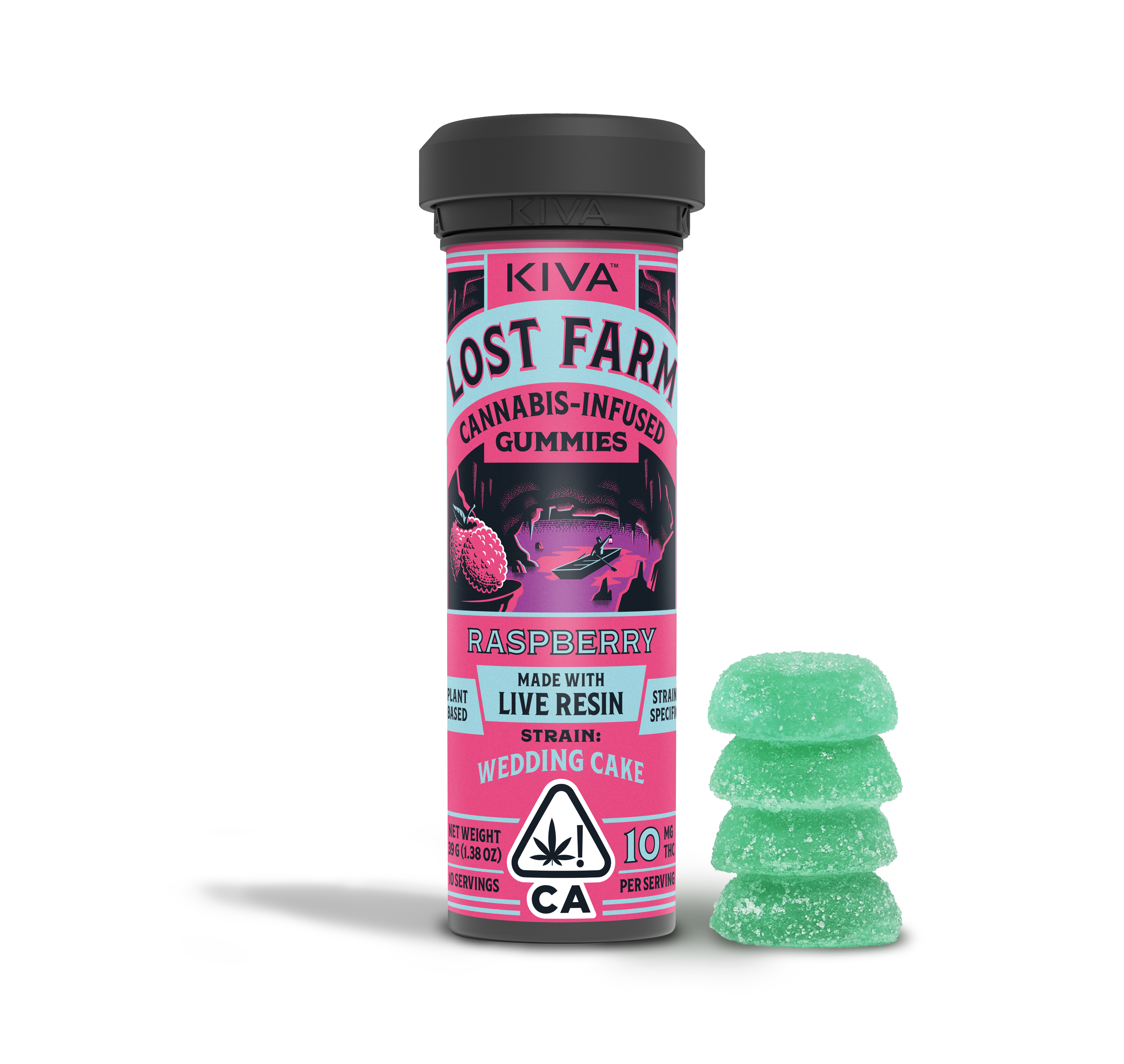 A photograph of Lost Farm Gummies Raspberry Wedding Cake