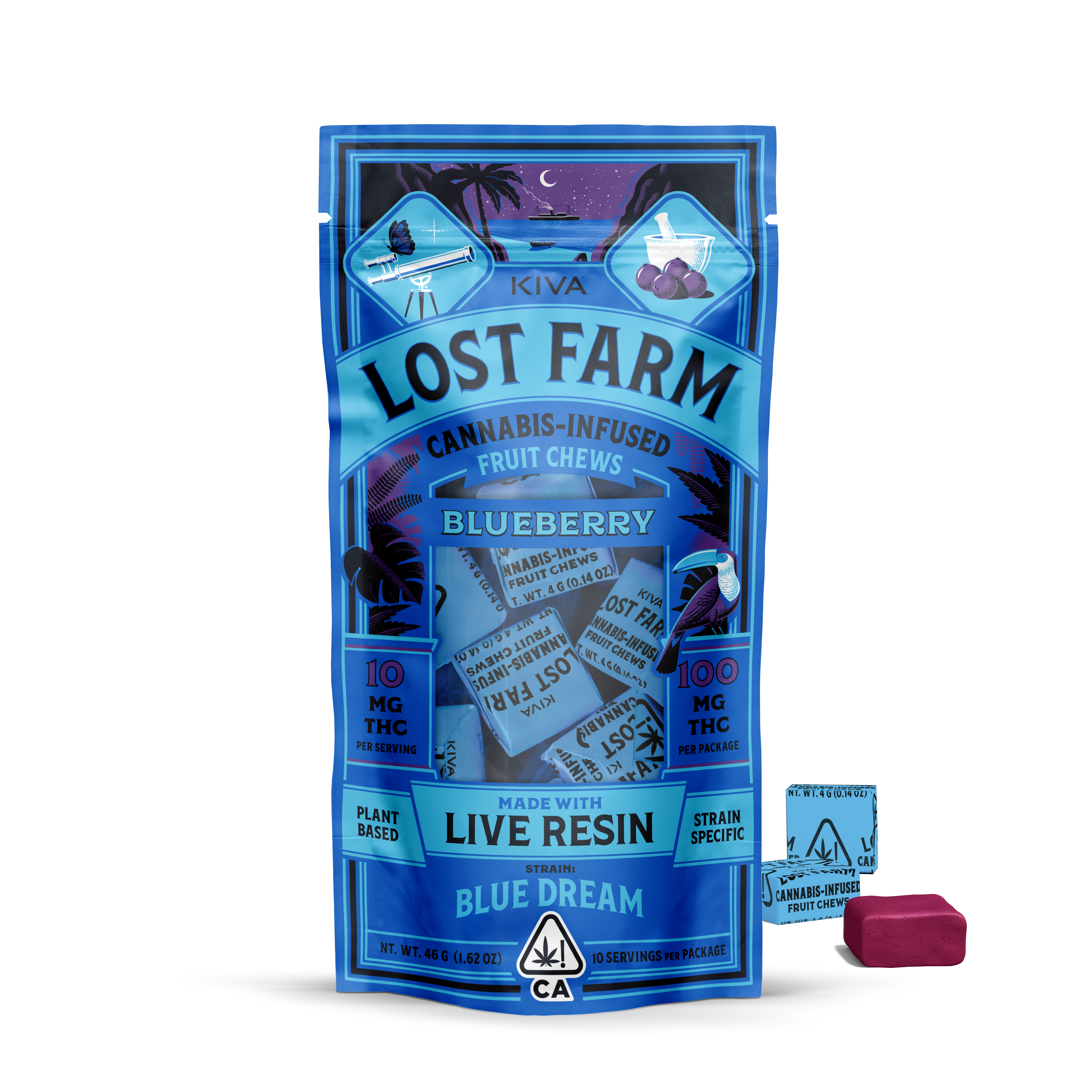A photograph of Lost Farm Chews Blueberry Blue Dream