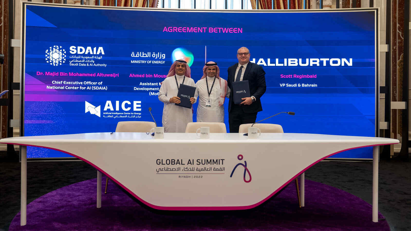 Dr. Majid Altuwaijri, CEO of SDAIA National Center for AI; Ahmed Al-Zahrani, Saudi Arabia Ministry of Energy; HAL Saudi Arabia VP Scott Regimbald