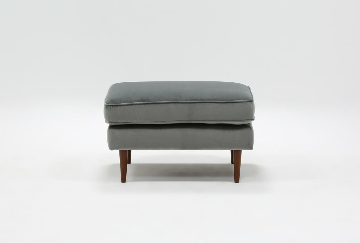 Fairfax Steel Grey Velvet Ottoman | Living Spaces