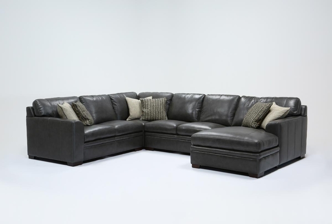 Greer Dark Grey Leather 4 Piece Sectional With Right Arm Facing Chaise ...