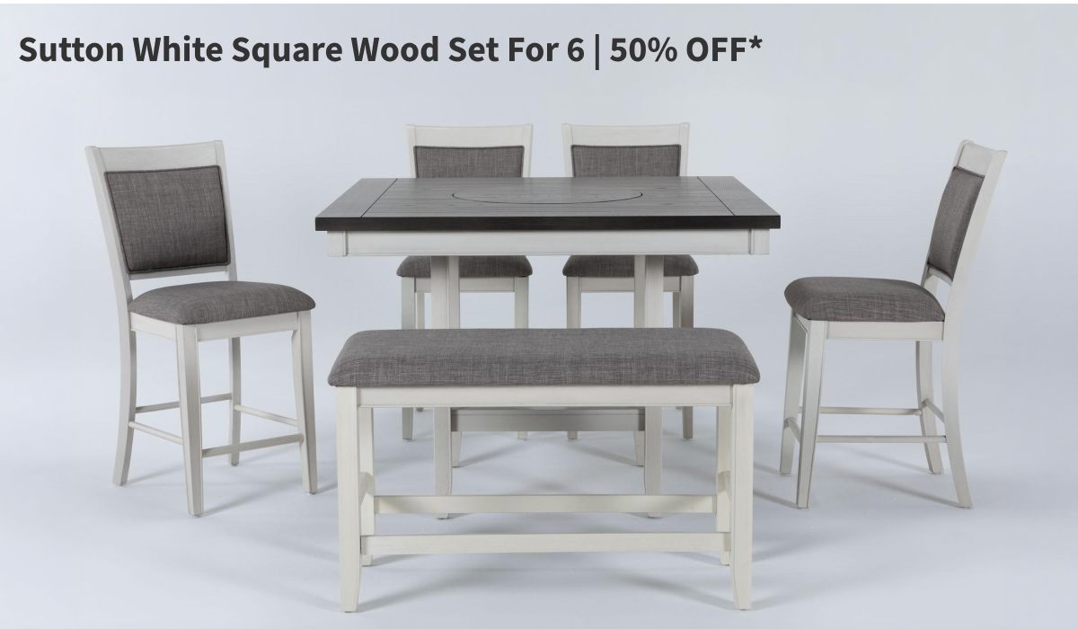 Sutton White Square Wood Set For 6 | 50% OFF*