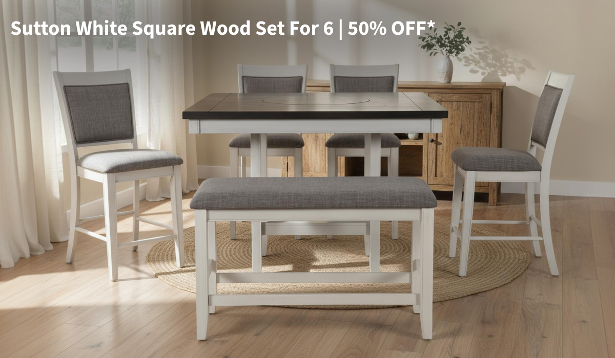 Sutton White Square Wood Set For 6 | 50% OFF*