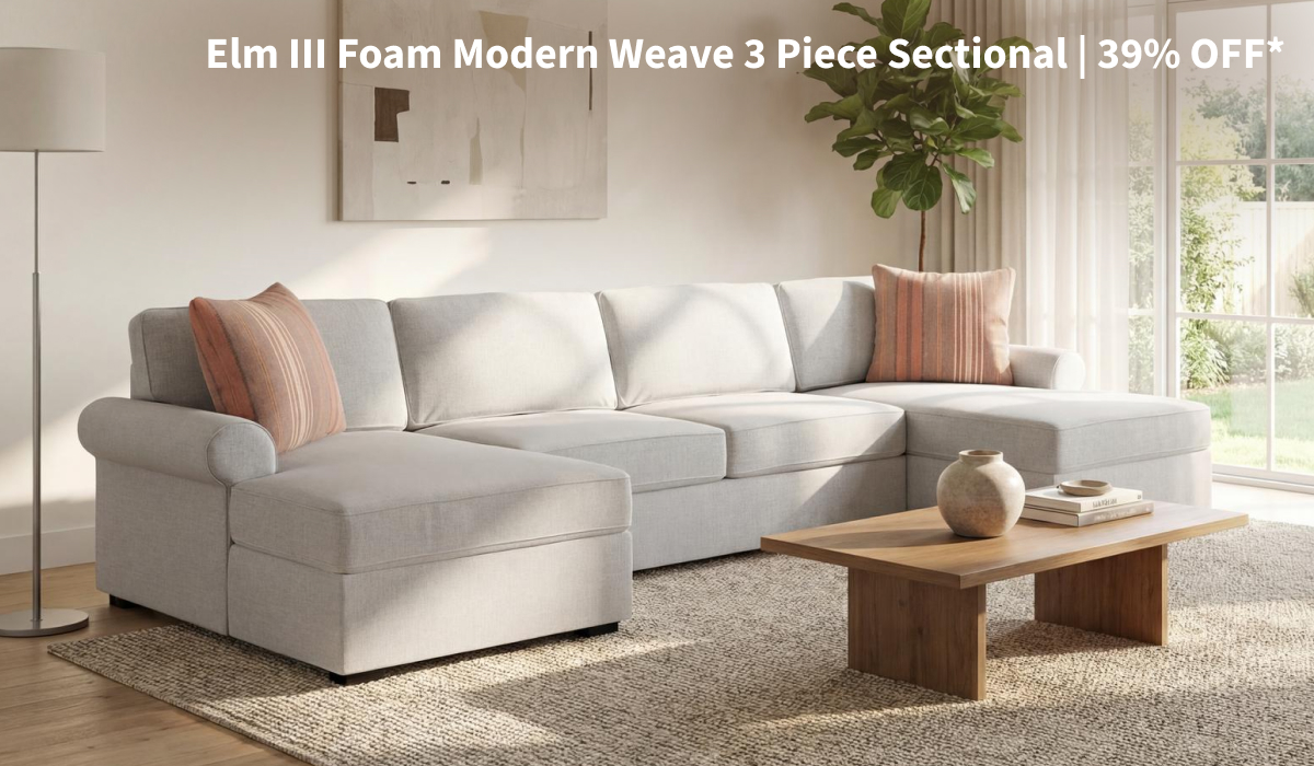 Elm III Foam Modern Weave 3 Piece Sectional | 39% OFF*