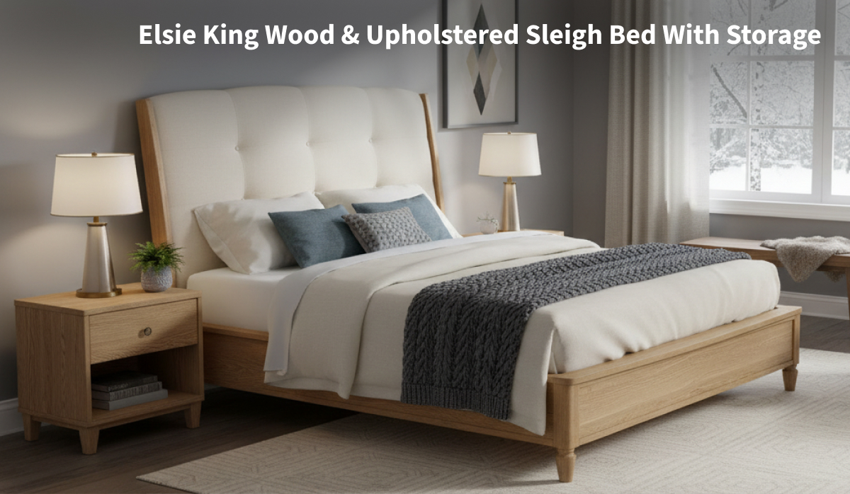 Elsie King Wood & Upholstered Sleigh Bed With Storage