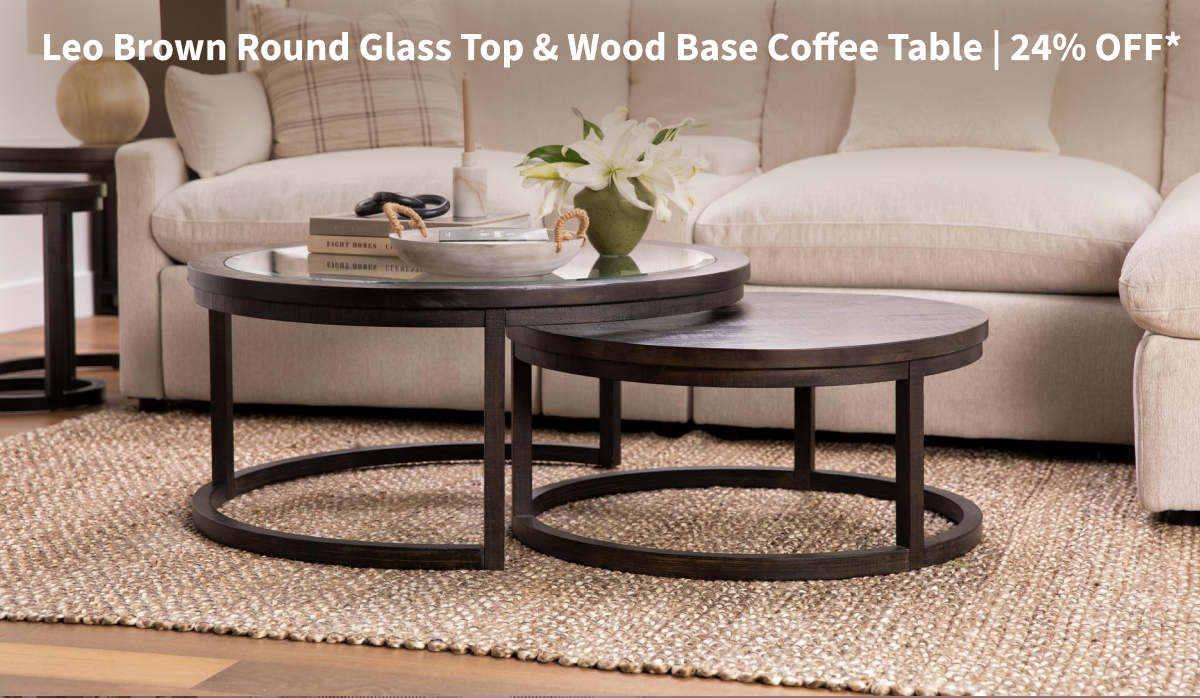 Leo Brown Round Glass Top & Wood Base Table | 24% OFF*