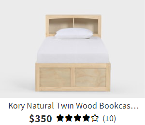 Kory Natural Twin Wood Bookcase Platform Bed | Captain | Shelves