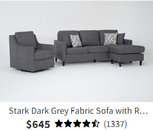 Stark Dark Grey Fabric Sofa with Reversible Chaise & Dark Grey Fabric Swivel Armchair | 2 Piece