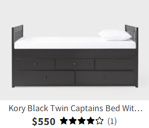 Kory Black Twin Captains Bed With Twin Trundle