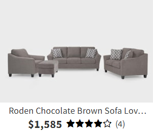 Roden Chocolate Brown Sofa Loveseat Chair & Ottoman Set