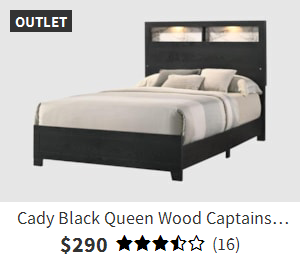 Cady Black Queen Wood Captains / Bookcase Bed w/ Storage & LED Lights | Drawers | Adjustable Base Compatible